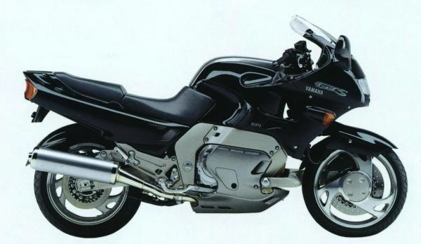 Moto Yamaha GTS 1000 de 1992 avec suspension avant à monobras et cadre Omega.